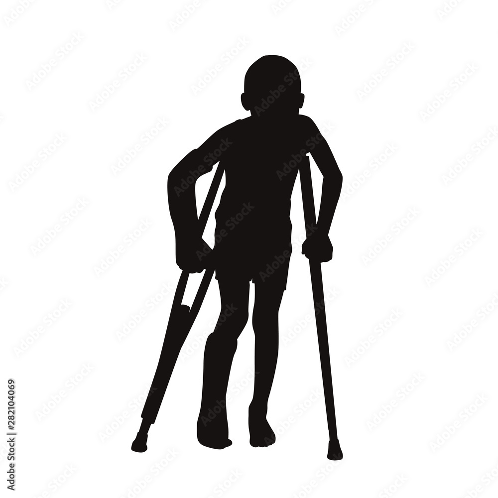 Injured Kid Walk On Crutches
