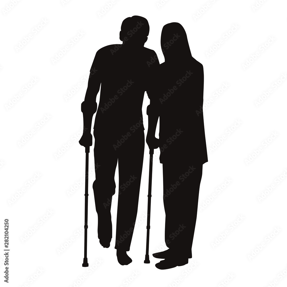 Injured Man Walk On Crutches Injured Man Walk On Crutches