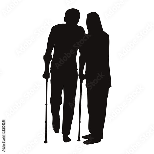 Injured Man Walk On Crutches