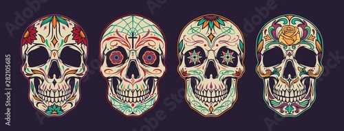 Vintage colorful mexican sugar skulls collection