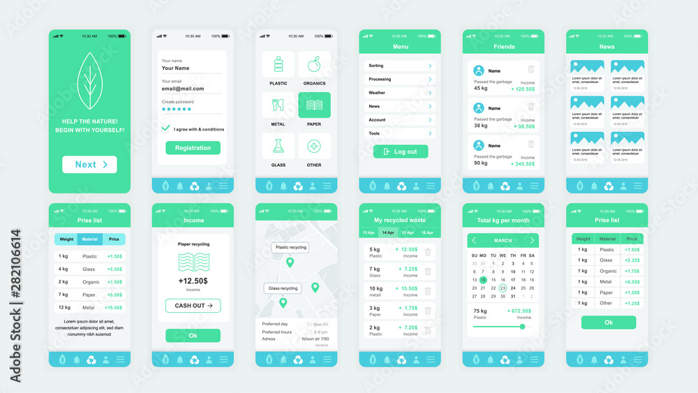 Set of UI, UX, GUI screens Ecology app flat design template for mobile apps, responsive website wireframes. Web design UI kit. Ecology Dashboard. Set of UI, UX, GUI screens Ecology app flat design template for mobile apps, responsive website wireframes. Web design UI kit. Ecology Dashboard.