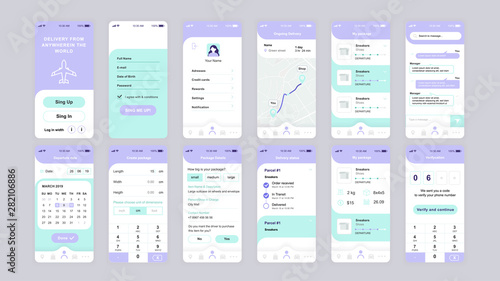 Set of UI, UX, GUI screens Delivery app flat design template for mobile apps, responsive website wireframes. Web design UI kit. Delivery Dashboard.