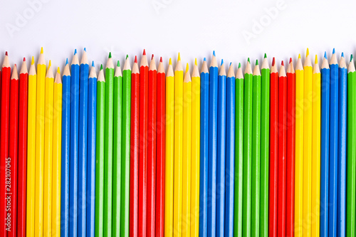  Colorful pencils on white background. Color pencil with copy space