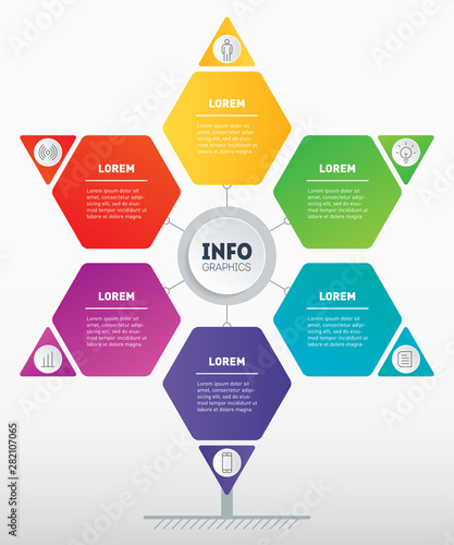 Business presentation or infographics concept with 6 options. Web Template of development tree, info chart or diagram. Info graphic of technology or education process with six steps.