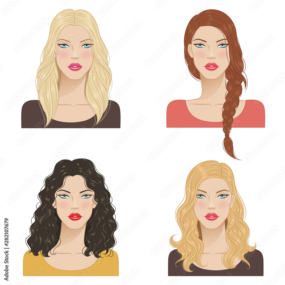 Beautiful young women with fashion trendy hairstyles. Fashion models with  beautiful hair, vector illustration. Stock Vector | Adobe Stock