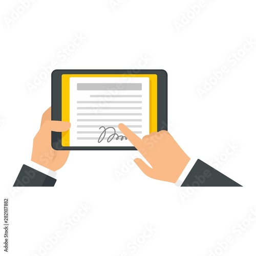 Man tablet signature icon. Flat illustration of man tablet signature vector icon for web design