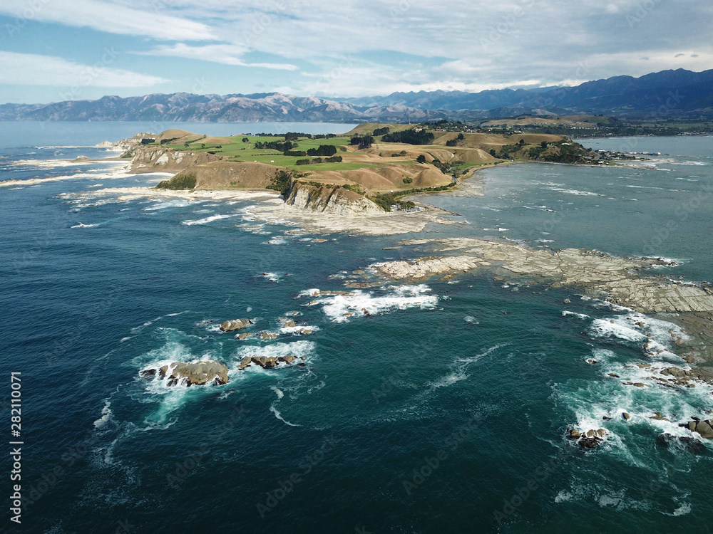 Aerial view Kaikoura Peninsula & coast, Kaikoura, New Zealand Aerial view Kaikoura Peninsula & coast, Kaikoura, New Zealand