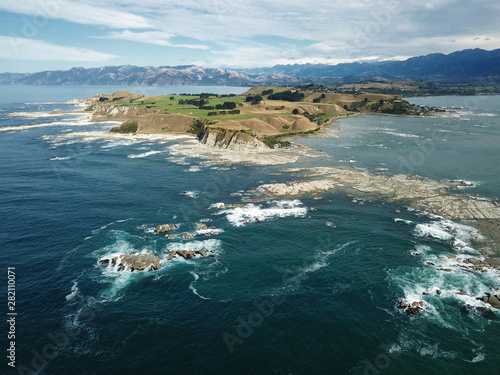 Aerial view Kaikoura Peninsula & coast, Kaikoura, New Zealand photo