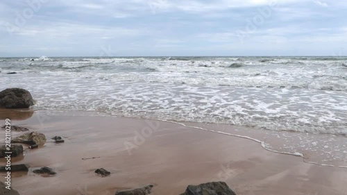 evening sea sand beach with ocean wave