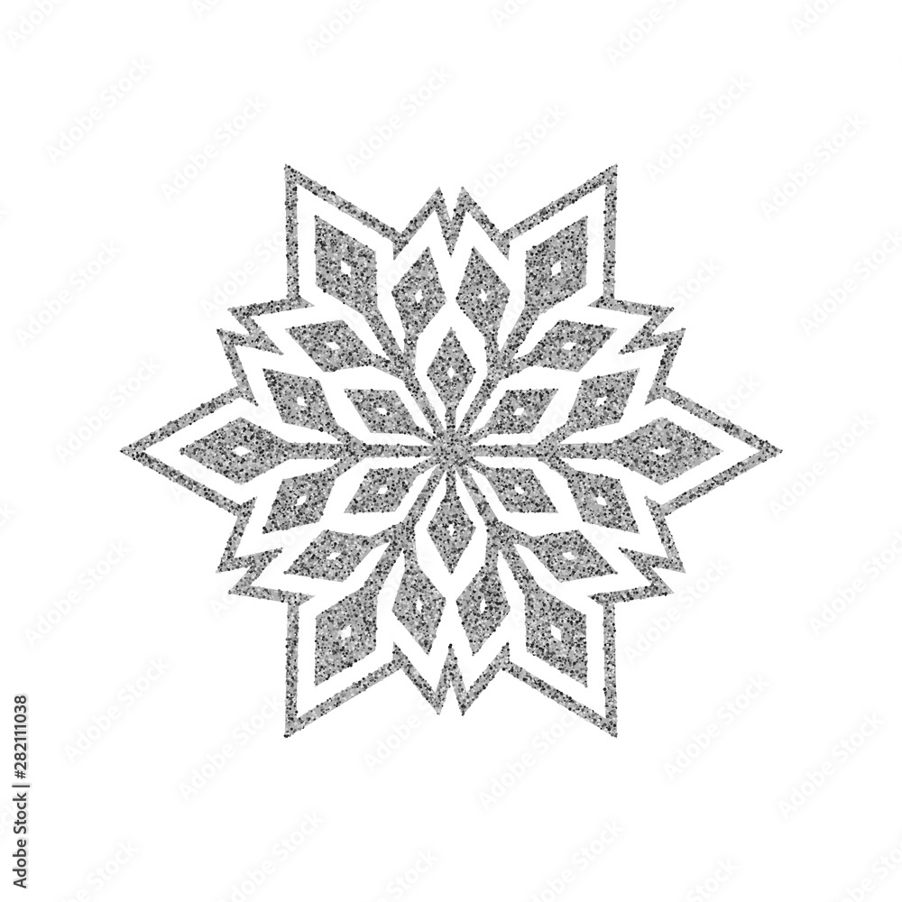 Shining silver snowflakes and snow. Merry Christmas card illustration on white background. Sparkling element with glitter texture Shining silver snowflakes and snow. Merry Christmas card illustration on white background. Sparkling element with glitter texture