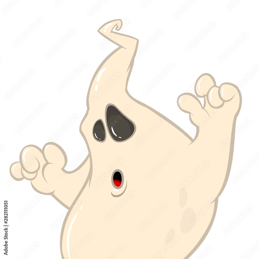 Funny cartoon ghost character smiling. Halloween illustration of scary  ghost Stock Vector | Adobe Stock