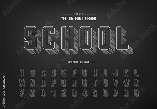 Pencil sketch font and round alphabet vector, Chalk typeface and letter number design