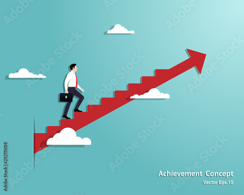 Businessman walking the stairs up to successful