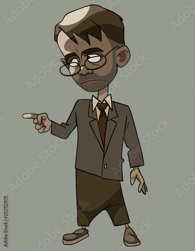 cartoon strict man in a suit with a tie and glasses
