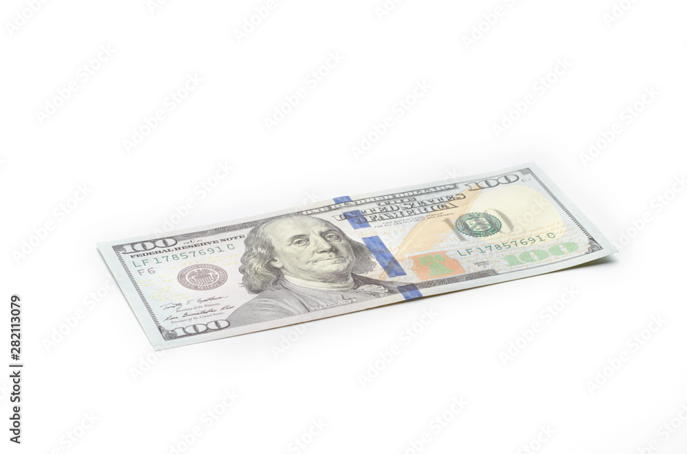One hundred dollar bill on a white background One hundred dollar bill on a white background