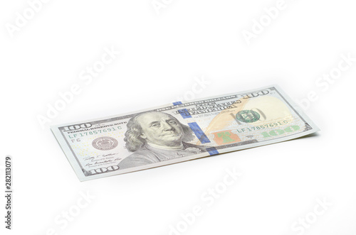 One hundred dollar bill on a white background