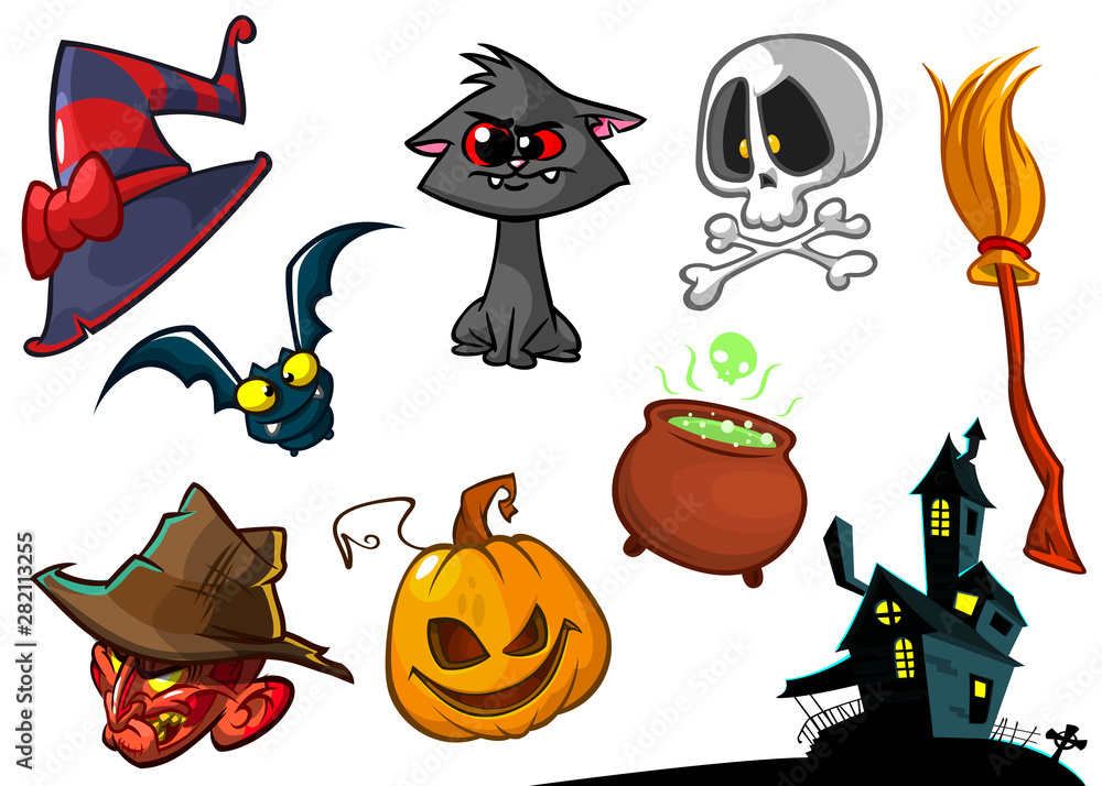 cartoon-set-of-halloween-symbols-and-characters-vector-illustration