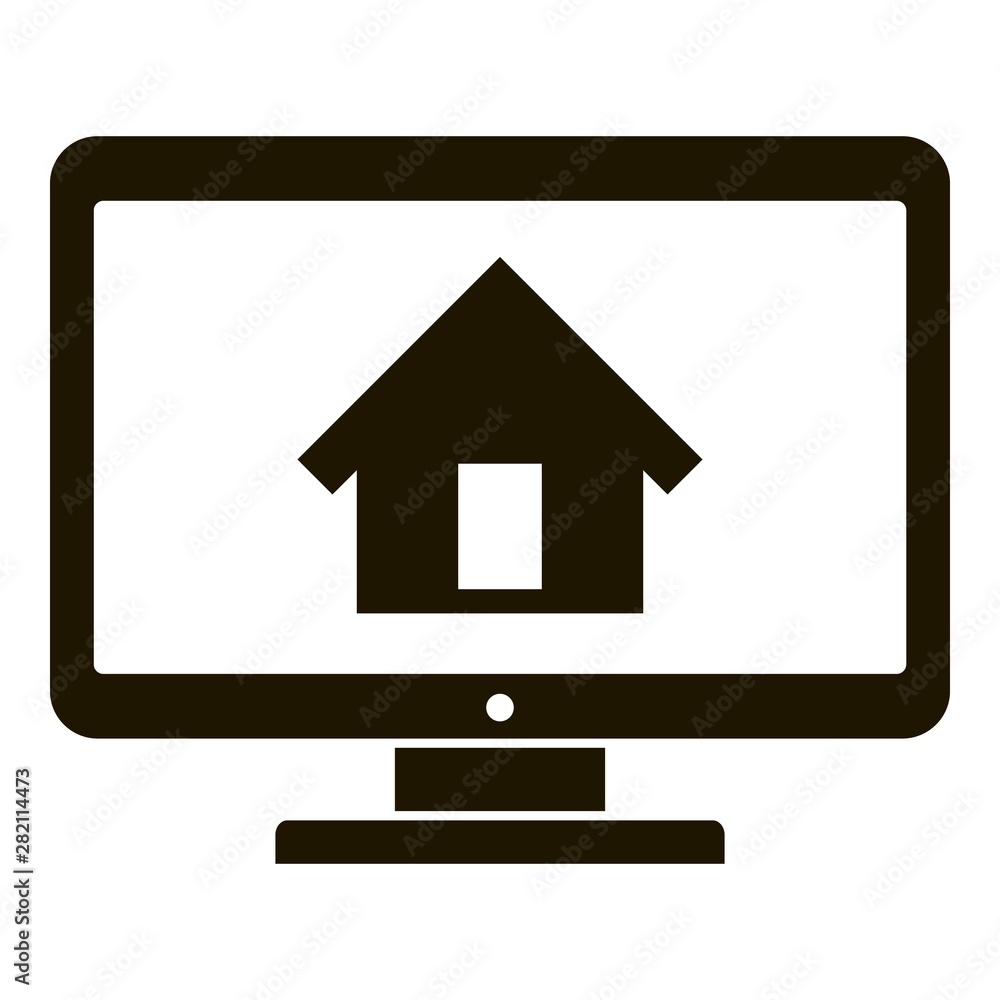 Smart home on monitor icon. Simple illustration of smart home on monitor vector icon for web design isolated on white background Smart home on monitor icon. Simple illustration of smart home on monitor vector icon for web design isolated on white background