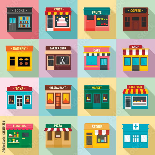 Local business icons set. Flat set of local business vector icons for web design
