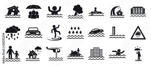 Flood icons set. Simple set of flood vector icons for web design on white background