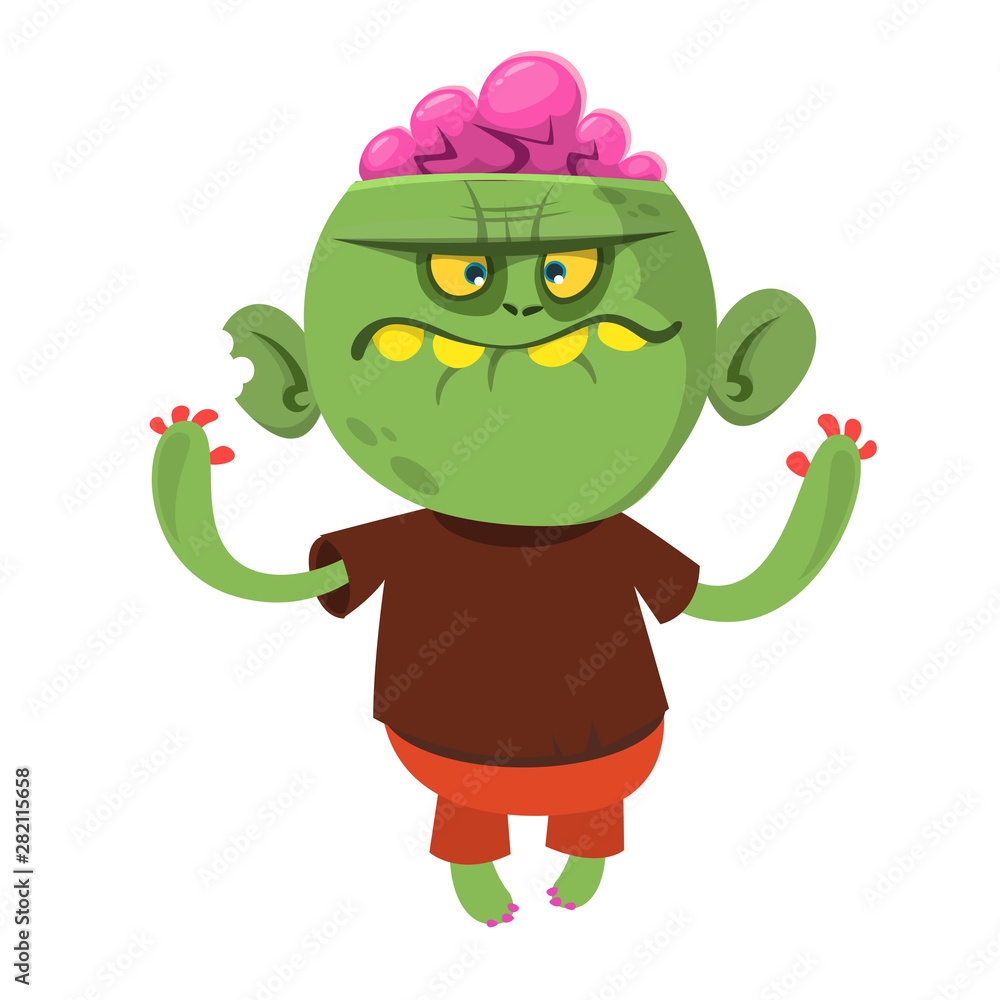 Fototapeta premium Cartoon scary zombie. Halloween vector illustration