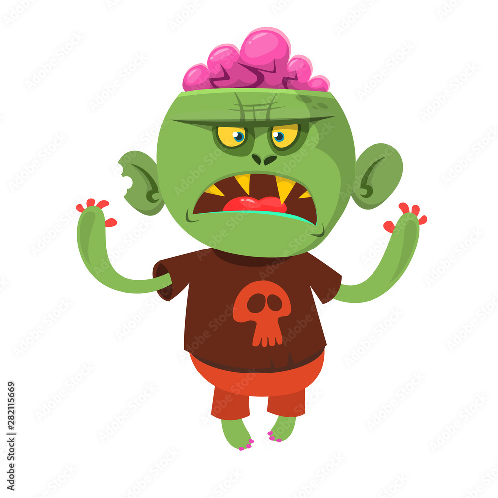 Fototapeta premium Cartoon scary zombie. Halloween vector illustration