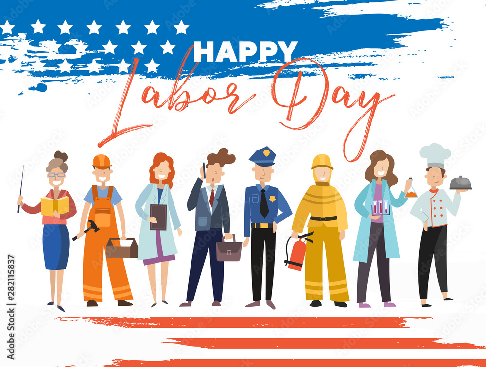 Happy Labor Day card or poster design with a group of people from the ...