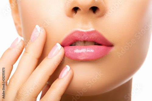 Close up beauty lips. Closeup. Natural Makeup.  perfect skin. - Image.  