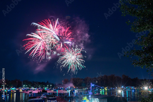 Canvas Print firework in front of danube river
