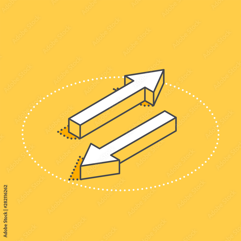 isometric vector icon on a yellow background, arrows pointing in different directions, changing directions or exchanging isometric vector icon on a yellow background, arrows pointing in different directions, changing directions or exchanging