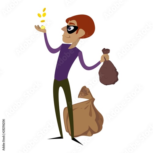 Burglar take gold coins icon. Cartoon of burglar take gold coins vector icon for web design isolated on white background