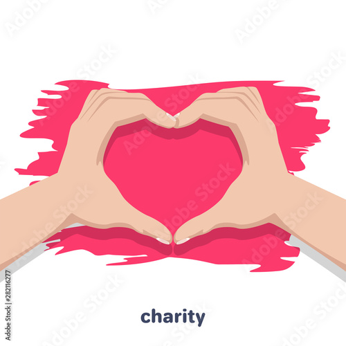 flat vector icon on white background, human hands folded in heart, care for the needy and donations for charity