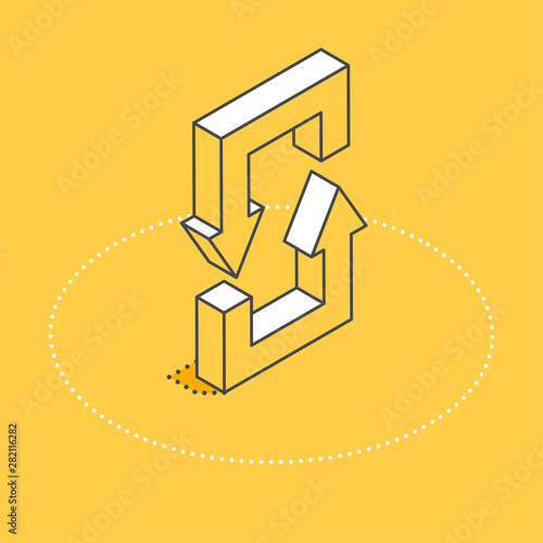 isometric vector icon on a yellow background, arrows turning one on one in a circle, data exchange or application update