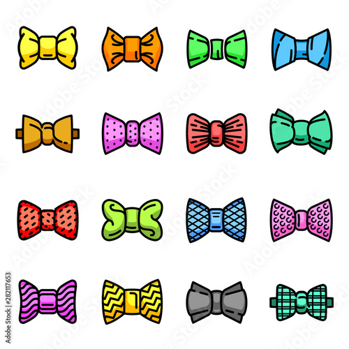 Bowtie icons set. Outline set of bowtie vector icons for web design isolated on white background