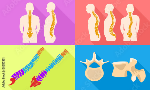 Spine icons set. Flat set of spine vector icons for web design