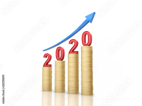 New Year 2020 Creative Design Concept with Gold Coins - 3D Rendered Image