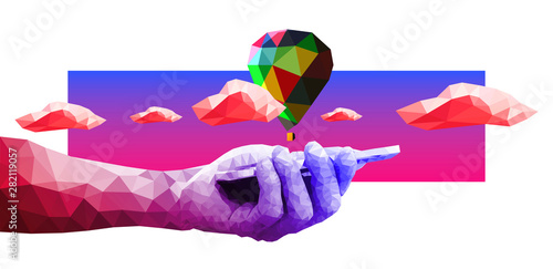 mongolfiera, mano, vacanze, viaggi,