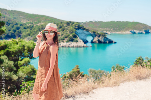 Girl on vacation travel background beautiful landscape