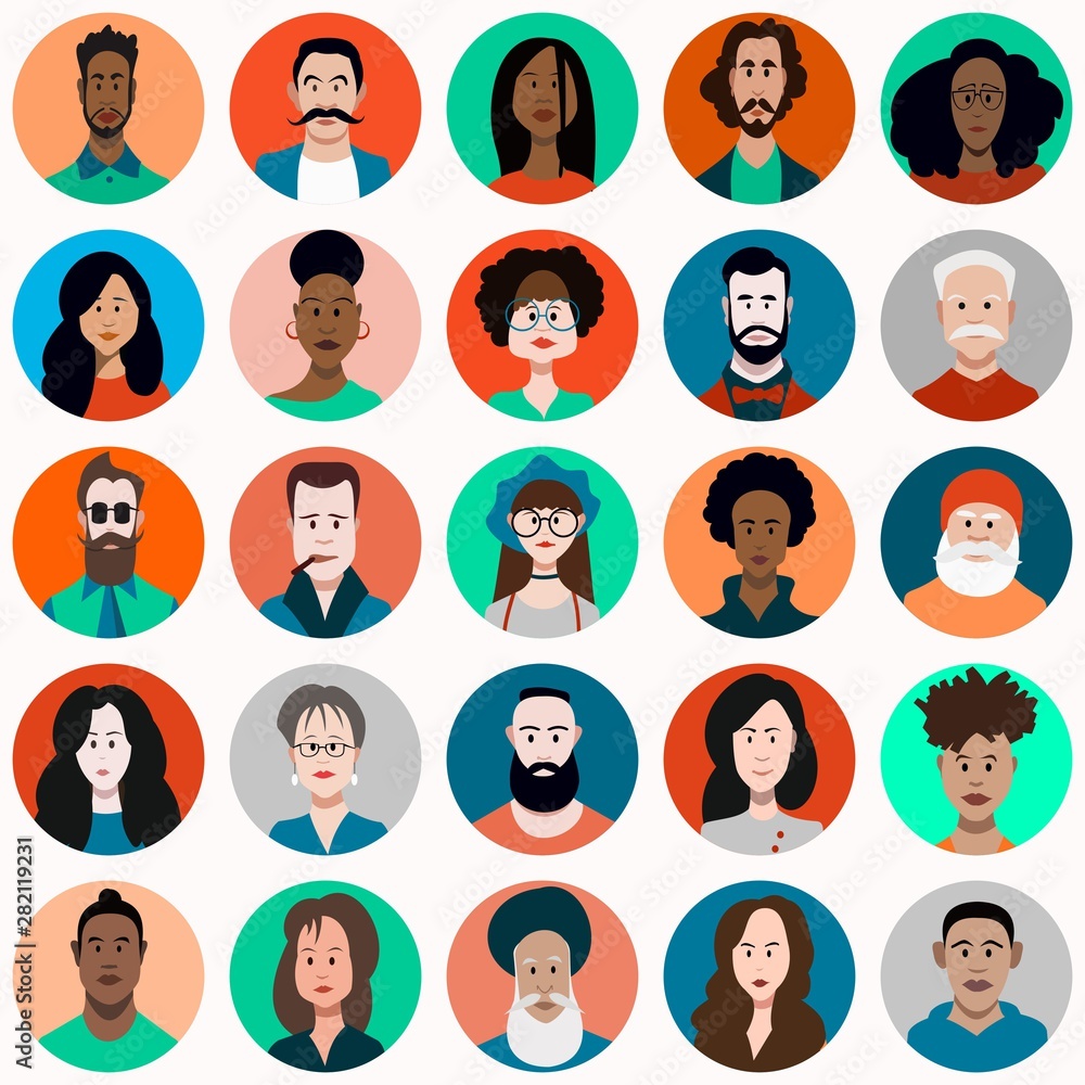 People Avatar Set Vector. Man and woman. People User Person. Fashionable image. Cheerful Worker Avatar. Round Portrait.Flat Cartoon Character Illustration People Avatar Set Vector. Man and woman. People User Person. Fashionable image. Cheerful Worker Avatar. Round Portrait.Flat Cartoon Character Illustration
