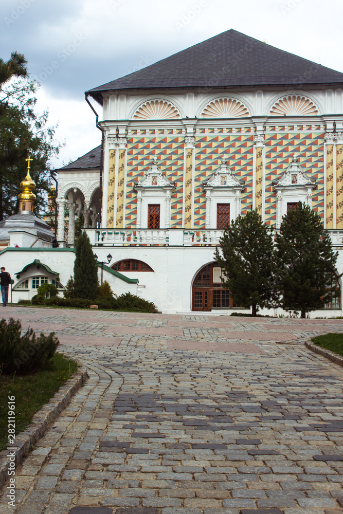 Sergiyev Posad, Russia. - May, 2019: historic buildings on site in Trinity Sergius Lavra near Moscow.