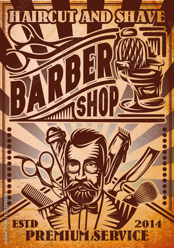 Stylish poster for advertising Barbershop with calligraphic inscription