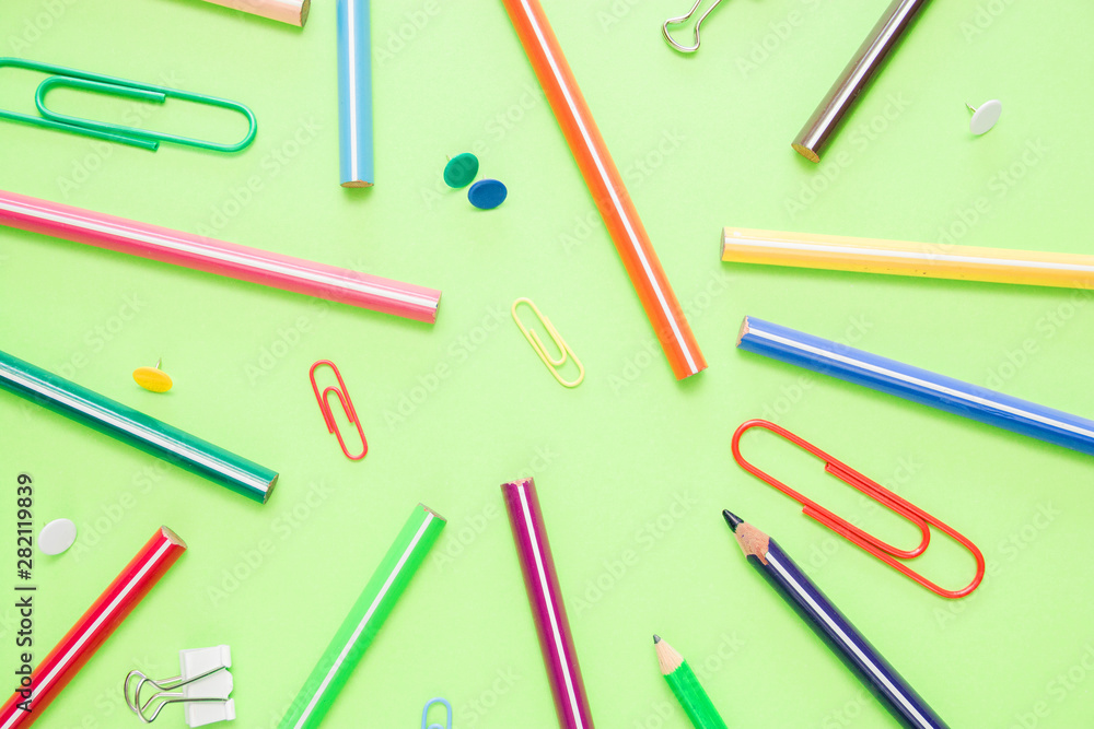 School equipment. Variety of school supplies. Flat lay School equipment. Variety of school supplies. Flat lay