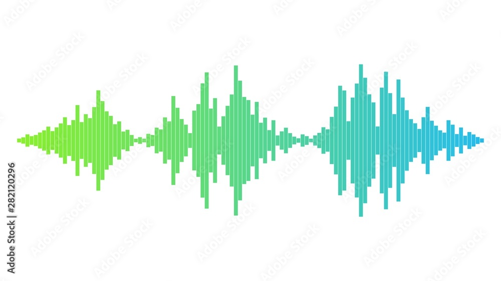 Soundwave with green and blue gradient. Audio equalizer technology, pulse musical. Music wave. Sound frequencies. Template design for club, radio, pub, party, concerts, recitals.