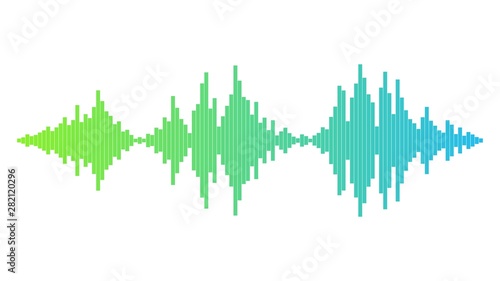 Soundwave with green and blue gradient. Audio equalizer technology  pulse musical. Music wave. Sound frequencies. Template design for club  radio  pub  party  concerts  recitals.