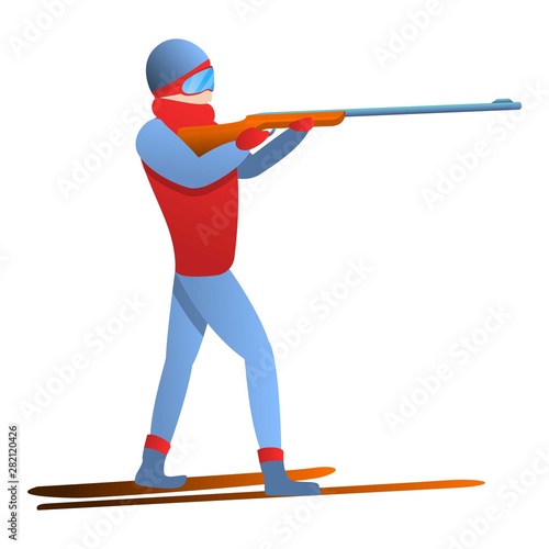 Biathlon man shooter icon. Cartoon of biathlon man shooter vector icon for web design isolated on white background
