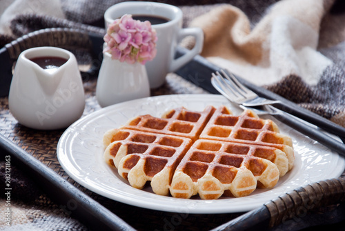 Belgian Waffles and coffee for breakfast in bed  © letterberry