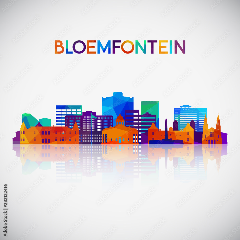 Bloemfontein skyline silhouette in colorful geometric style. Symbol for your design. Vector illustration.