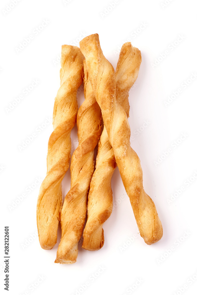 Garlic Puff Pastry Twisted Breadsticks, isolated on white background Garlic Puff Pastry Twisted Breadsticks, isolated on white background