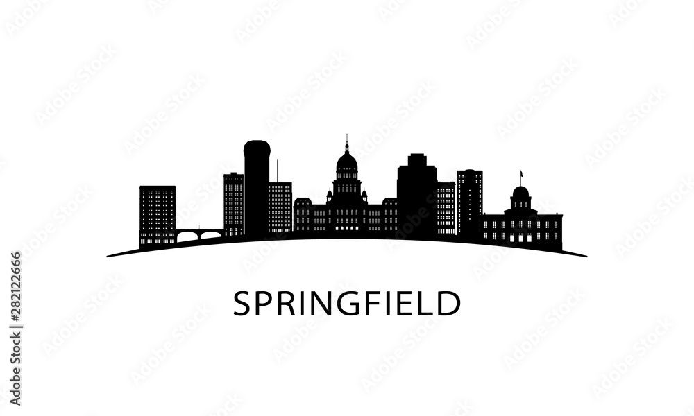 Springfield city skyline. Black cityscape isolated on white background. Vector banner.