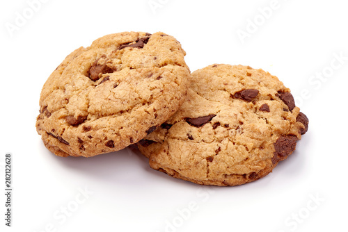 Chocolate chip cookies, isolated on white background